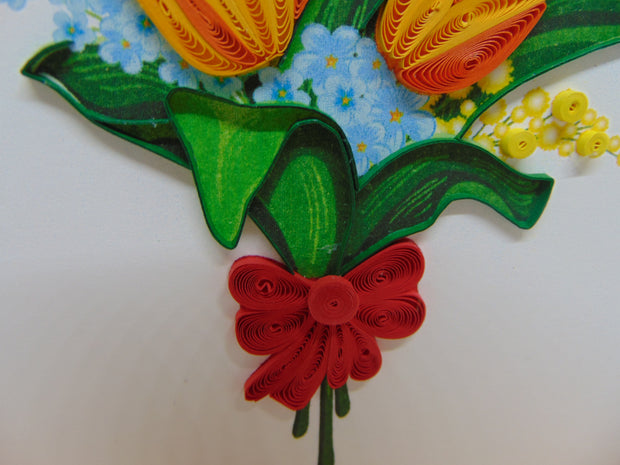 Tulip Bouquet Quilling Greeting Card - Unique Dedicated Handmade/Heartmade Art. Design Greeting Card for all occasion by GREENHANDSHAKE