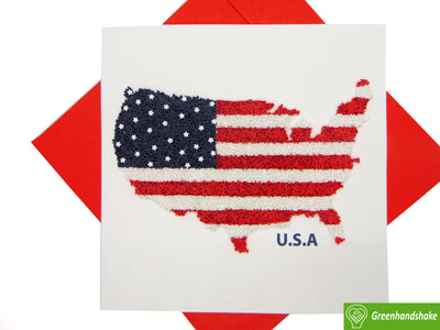 American Flag Shaped Into A Map of USA, Patriotic American, Quilling Card - Unique Dedicated Handmade, Design Greeting Card for all occasion