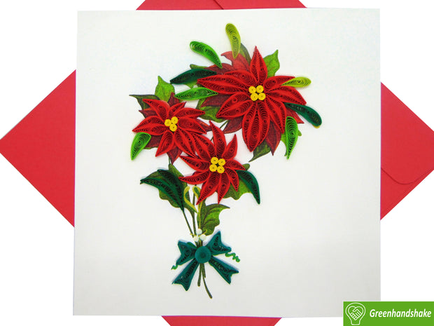 Red poinsettia flower Quilling Greeting Card - Unique Dedicated Handmade/Heartmade Art. Design Greeting Card for all occasion by GREENHANDSHAKE