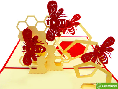 Bees, Pop Up Card, 3D Popup Greeting Cards - Unique Dedicated Handmade/Heartmade Art. Design Greeting Card for all occasion