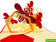 Bees, Pop Up Card, 3D Popup Greeting Cards - Unique Dedicated Handmade/Heartmade Art. Design Greeting Card for all occasion