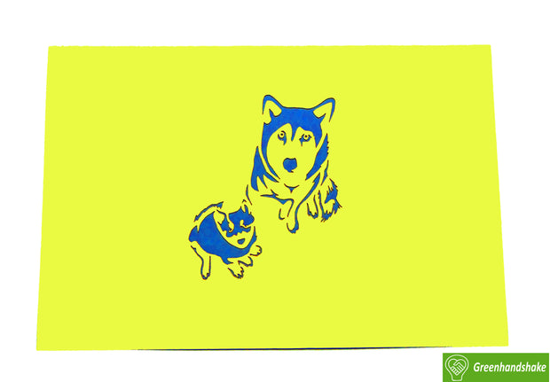 Husky Family, Pop Up Card, 3D Popup Greeting Cards - Unique Dedicated Handmade/Heartmade Art. Design Greeting Card for all occasion