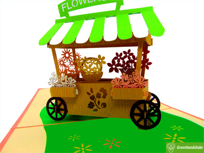 Cute Flower Cart, Pop Up Card, 3D Popup Greeting Cards - Unique Dedicated Handmade/Heartmade Art. Design Greeting Card for all occasion