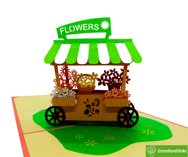Cute Flower Cart, Pop Up Card, 3D Popup Greeting Cards - Unique Dedicated Handmade/Heartmade Art. Design Greeting Card for all occasion