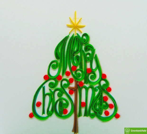 Christmas Tree With Yellow Star, Quilling Greeting Card - Unique Dedicated Handmade/Heartmade Art. Design Greeting Card for all occasion