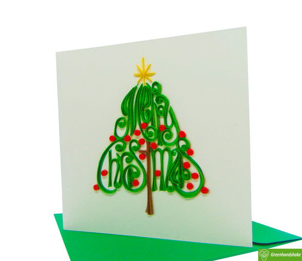 Christmas Tree With Yellow Star, Quilling Greeting Card - Unique Dedicated Handmade/Heartmade Art. Design Greeting Card for all occasion