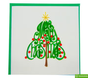 Christmas Tree With Yellow Star, Quilling Greeting Card - Unique Dedicated Handmade/Heartmade Art. Design Greeting Card for all occasion