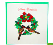 Christmas Wreath And Cute Birds, Quilling Greeting Card - Unique Dedicated Handmade/Heartmade Art. Design Greeting Card for all occasion