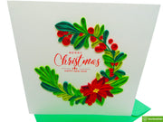 Merry Christmas Laurel Wreath, Quilling Greeting Card - Unique Dedicated Handmade/Heartmade Art. Design Greeting Card for all occasion