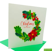 Merry Christmas Laurel Wreath, Quilling Greeting Card - Unique Dedicated Handmade/Heartmade Art. Design Greeting Card for all occasion