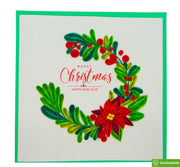 Merry Christmas Laurel Wreath, Quilling Greeting Card - Unique Dedicated Handmade/Heartmade Art. Design Greeting Card for all occasion