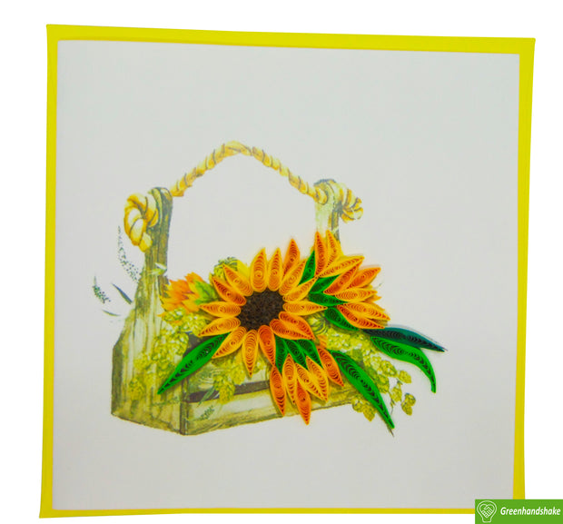 Basket with sunflowers, Quilling Greeting Card - Unique Dedicated Handmade/Heartmade Art. Design Greeting Card for all occasion by GREENHANDSHAKE