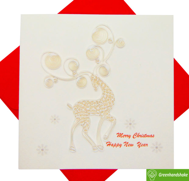 Snow Deer, Quilling Greeting Card - Unique Dedicated Handmade/Heartmade Art. Design Greeting Card for all occasion