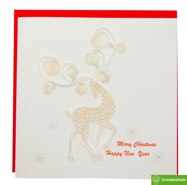 Snow Deer, Quilling Greeting Card - Unique Dedicated Handmade/Heartmade Art. Design Greeting Card for all occasion