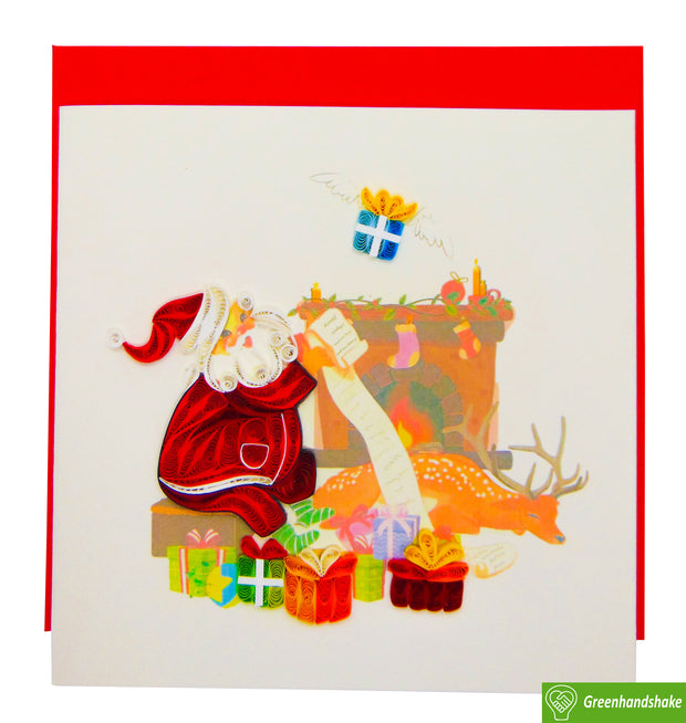 Santa Claus checking the gift list, Quilling Greeting Card - Unique Dedicated Handmade/Heartmade Art. Design Greeting Card for all occasion