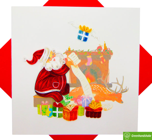 Santa Claus checking the gift list, Quilling Greeting Card - Unique Dedicated Handmade/Heartmade Art. Design Greeting Card for all occasion