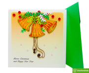 Golden Christmas bells, Quilling Greeting Card - Unique Dedicated Handmade/Heartmade Art. Design Greeting Card for all occasion