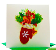 Christmas gift decoration glove, Quilling Greeting Card - Unique Dedicated Handmade/Heartmade Art. Design Greeting Card for all occasion