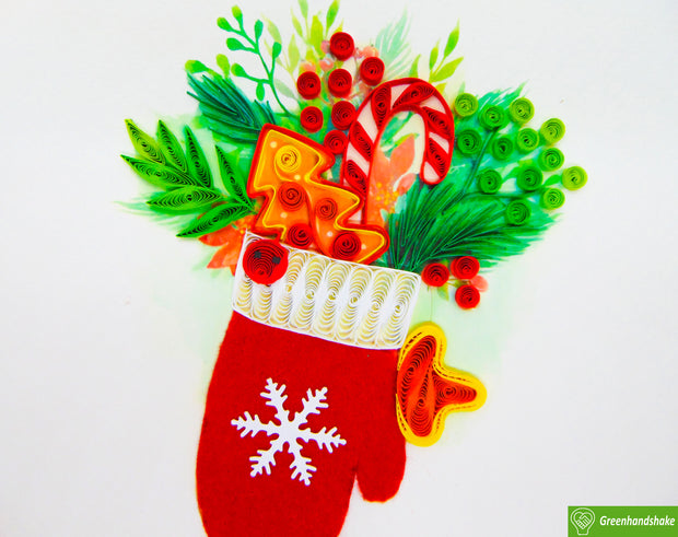 Christmas gift decoration glove, Quilling Greeting Card - Unique Dedicated Handmade/Heartmade Art. Design Greeting Card for all occasion