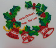 Jingle Bell Wreath Ornament, Quilling Greeting Card - Unique Dedicated Handmade/Heartmade Art. Design Greeting Card for all occasion