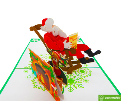 Santa On Rocking Chair, Christmas Pop Up Card 3D Collection - Handmade 3D Popup Greeting Cards for Christmas, Holiday, Xmas Gift