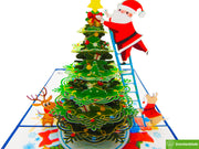 Santa decorating Christmas tree, Christmas Pop Up Card 3D Collection - Handmade 3D Popup Greeting Cards for Christmas, Holiday, Xmas Gift