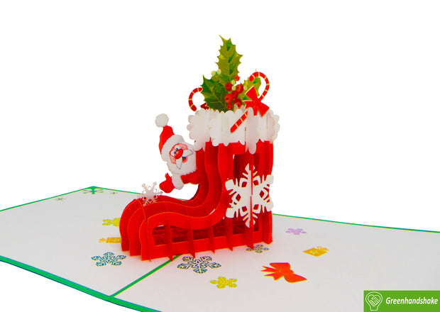 Santa Claus boot, Christmas Pop Up Card 3D Collection - Handmade 3D Popup Greeting Cards for Christmas, Holiday, Xmas Gift