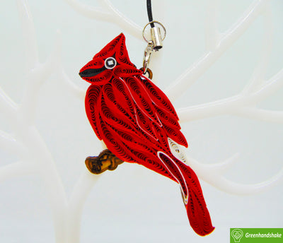 Cardinal, Quilling Ornament, Home Decorations Holiday Decor, Handmade Ornament for Animal Lovers, Handbag Backpack Bag Purse Mobile