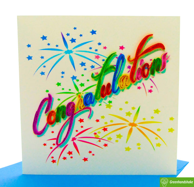 Congratulations! Quilling Greeting Card - Unique Dedicated Handmade Art. Design Greeting Card for all occasion by GREENHANDSHAKE