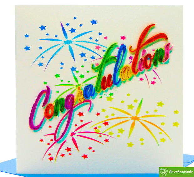 Congratulations! Quilling Greeting Card - Unique Dedicated Handmade Art. Design Greeting Card for all occasion by GREENHANDSHAKE