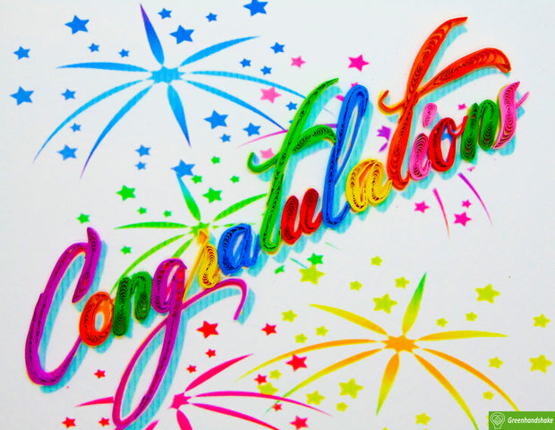 Congratulations! Quilling Greeting Card - Unique Dedicated Handmade Art. Design Greeting Card for all occasion by GREENHANDSHAKE