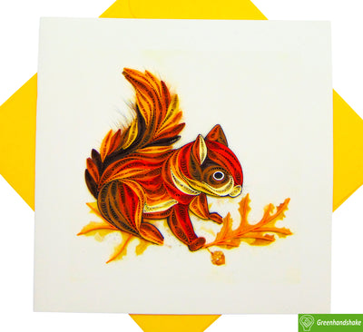 Squirrel Quilling Greeting Card - Unique Dedicated Handmade Art. Design Greeting Card for all occasion by GREENHANDSHAKE