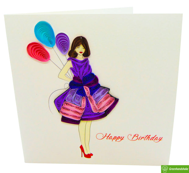 Birthday Girl Quilling Greeting Card - Unique Dedicated Handmade Art. Design Greeting Card for all occasion by GREENHANDSHAKE