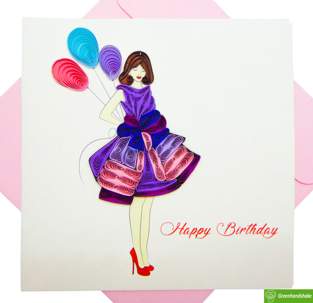 Birthday Girl Quilling Greeting Card Unique Dedicated Handmade