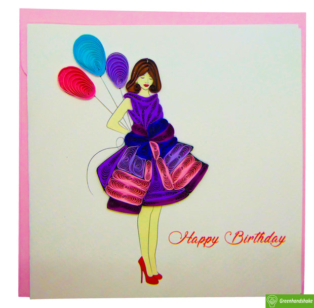 Birthday Girl Quilling Greeting Card - Unique Dedicated Handmade Art. Design Greeting Card for all occasion by GREENHANDSHAKE