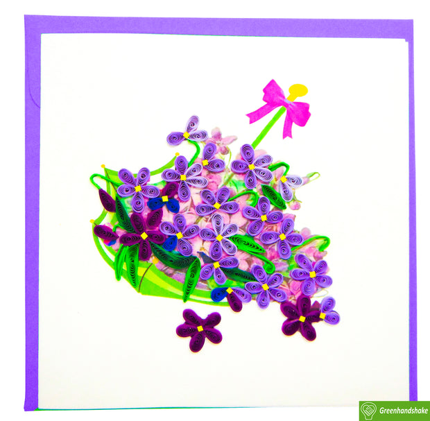 Basket of Violets Quilling Greeting Card - Unique Dedicated Handmade/Heartmade Art. Design Greeting Card for all occasion