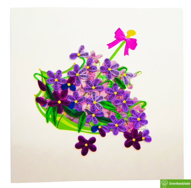 Basket of Violets Quilling Greeting Card - Unique Dedicated Handmade/Heartmade Art. Design Greeting Card for all occasion