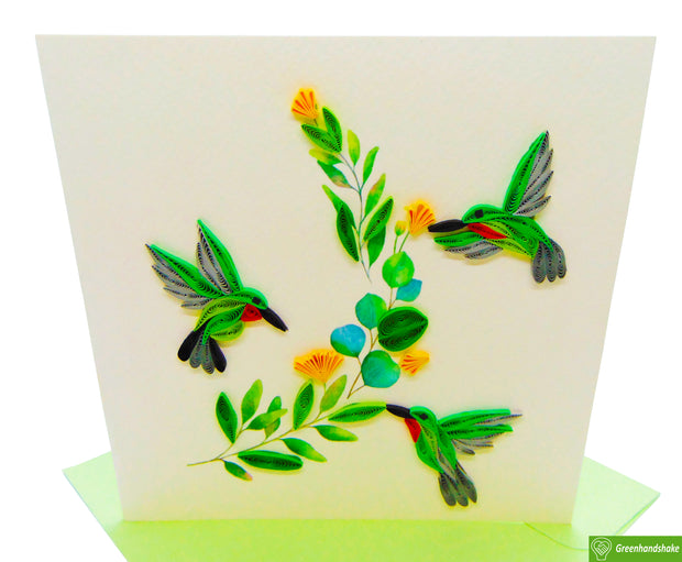 Hummingbirds, Quilling Greeting Card - Unique Dedicated Handmade/Heartmade Art. Design Greeting Card for all occasion by GREENHANDSHAKE