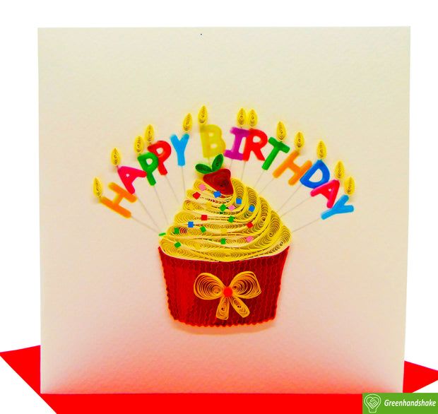 Colorful Happy Birthday Cupcakes Quilling Card-Unique Dedicated Handmade Art.Design Greeting Card for all occasion by GREENHANDSHAKE