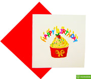 Colorful Happy Birthday Cupcakes Quilling Card-Unique Dedicated Handmade Art.Design Greeting Card for all occasion by GREENHANDSHAKE