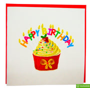 Colorful Happy Birthday Cupcakes Quilling Card-Unique Dedicated Handmade Art.Design Greeting Card for all occasion by GREENHANDSHAKE