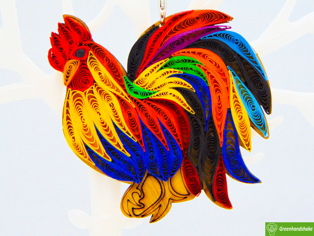 Rooster, Quilling Ornament, Home Decorations Holiday Decor, Handmade Ornament for Animal Lovers, Handbag Backpack Bag Purse Mobile