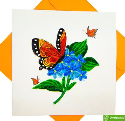 Monarch Butterfly on flower, Quilling Card for Birthday, Valentine's Day, Mother's Day, Father's Day, Graduation, Anniversary, Thank You, Get Well