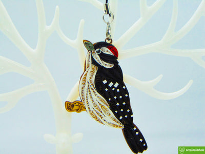 Downy Woodpecker, Quilling Ornament, Home Decorations Holiday Decor, Handmade Ornament for Animal Lovers, Handbag Backpack Bag Purse Mobile