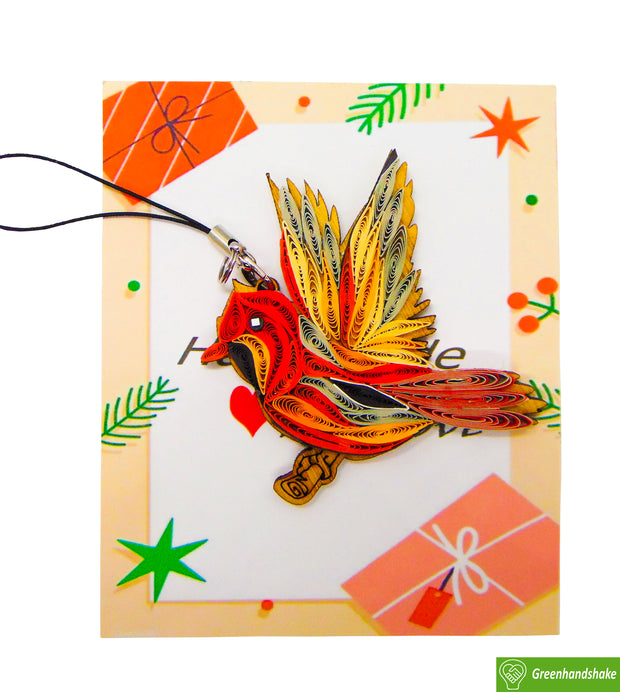 Flying Cardinal, Quilling Ornament, Home Decorations Holiday Decor, Handmade Ornament for Animal Lovers, Handbag Backpack Bag Purse Mobile
