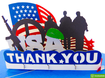 Thank you for your service, Pop Up Card, 3D Popup Greeting Cards - Unique Dedicated Handmade/Heartmade Art. Design Greeting Card for all occasion