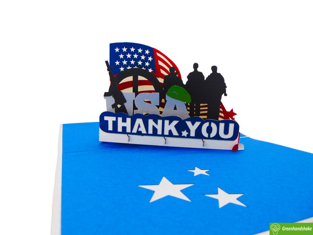 Thank you for your service, Pop Up Card, 3D Popup Greeting Cards - Unique Dedicated Handmade/Heartmade Art. Design Greeting Card for all occasion