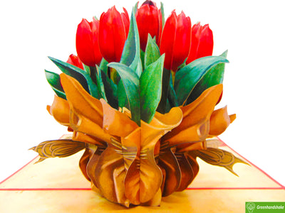 Tulip Bouquet, Pop Up Card, 3D Popup Greeting Cards - Unique Dedicated Handmade/Heartmade Art. Design Greeting Card for all occasion