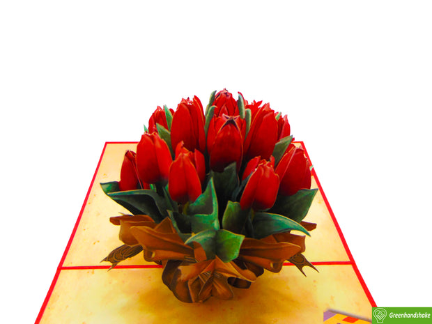 Tulip Bouquet, Pop Up Card, 3D Popup Greeting Cards - Unique Dedicated Handmade/Heartmade Art. Design Greeting Card for all occasion