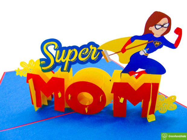 Super Mom, Pop Up Card, 3D Popup Greeting Cards - Unique Dedicated Handmade/Heartmade Art. Design Greeting Card for all occasion